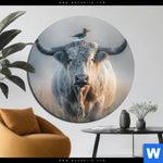 Bild Edelstahloptik Hochlandrind Bunter Vogel Rund Produktvorschau mit dem Bild Hochlandrind & bunter Vogel im Format Rund.
