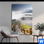 Bild Edelstahloptik Holztreppe Auf Berg Mit Wolken Hochformat Produktvorschau mit dem Bild Holztreppe auf Berg mit Wolken im Format Hochformat.