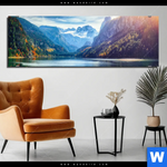 Bild Edelstahloptik Idyllischer Bergsee Im Gebirge Panorama Produktvorschau mit dem Bild Idyllischer Bergsee im Gebirge im Format Panorama.