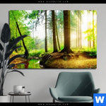 Bild Edelstahloptik Idyllischer Wald Bei Sonnenaufgang Querformat Produktvorschau mit dem Bild Idyllischer Wald bei Sonnenaufgang im Format Querformat.