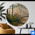 Bild Edelstahloptik Idyllischer Wald Mit Bruecke Rund Produktvorschau mit dem Bild Idyllischer Wald mit Brücke im Format Rund.