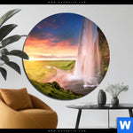 Bild Edelstahloptik Islaendischer Wasserfall Rund Produktvorschau mit dem Bild Isländischer Wasserfall im Format Rund.