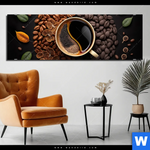 Bild Edelstahloptik Kaffee Mit Blattdekoration Panorama Produktvorschau mit dem Bild Kaffee mit Blattdekoration im Format Panorama.