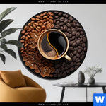 Bild Edelstahloptik Kaffee Mit Blattdekoration Rund Produktvorschau mit dem Bild Kaffee mit Blattdekoration im Format Rund.