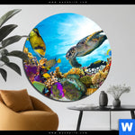 Bild Edelstahloptik Korallen Fische Rund Produktvorschau mit dem Bild Korallen & Fische im Format Rund.