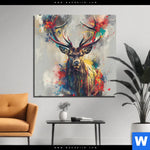 Bild Edelstahloptik Kreativer Hirsch Mit Farbspritzern Quadrat Produktvorschau mit dem Bild Kreativer Hirsch mit Farbspritzern im Format Quadrat.