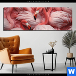 Bild Edelstahloptik Kuschelnde Flamingos Panorama Produktvorschau mit dem Bild Kuschelnde Flamingos im Format Panorama.