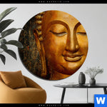 Bild Edelstahloptik Laechelnder Buddha In Gold Rund Produktvorschau mit dem Bild Lächelnder Buddha in Gold im Format Rund.