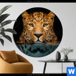 Bild Edelstahloptik Leopard Im Wasser Rund Produktvorschau mit dem Bild Leopard im Wasser im Format Rund.