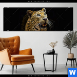 Bild Edelstahloptik Leopard In Der Dunkelheit Panorama Produktvorschau mit dem Bild Leopard in der Dunkelheit im Format Panorama.