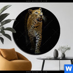 Bild Edelstahloptik Leopard In Der Dunkelheit Rund Produktvorschau mit dem Bild Leopard in der Dunkelheit im Format Rund.