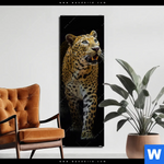 Bild Edelstahloptik Leopard In Der Dunkelheit Schmal Produktvorschau mit dem Bild Leopard in der Dunkelheit im Format Schmal.