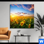 Bild Edelstahloptik Leuchtend Gelbe Sonnenblumen Am Abend Quadrat Produktvorschau mit dem Bild Leuchtend gelbe Sonnenblumen am Abend im Format Quadrat.