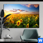 Bild Edelstahloptik Leuchtend Gelbe Sonnenblumen Am Abend Querformat Produktvorschau mit dem Bild Leuchtend gelbe Sonnenblumen am Abend im Format Querformat.
