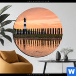 Bild Edelstahloptik Leuchtturm Bei Sonnenuntergang Rund Produktvorschau mit dem Bild Leuchtturm bei Sonnenuntergang im Format Rund.