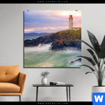 Bild Edelstahloptik Leuchtturm Bei Stuermischer See Quadrat Produktvorschau mit dem Bild Leuchtturm bei stürmischer See im Format Quadrat.