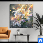 Bild Edelstahloptik Lilien Im Morgenlicht Quadrat Produktvorschau mit dem Bild Lilien im Morgenlicht im Format Quadrat.