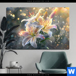 Bild Edelstahloptik Lilien Im Morgenlicht Querformat Produktvorschau mit dem Bild Lilien im Morgenlicht im Format Querformat.