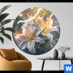 Bild Edelstahloptik Lilien Im Morgenlicht Rund Produktvorschau mit dem Bild Lilien im Morgenlicht im Format Rund.
