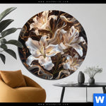 Bild Edelstahloptik Lilien In Goldenem Rauch Rund Produktvorschau mit dem Bild Lilien in goldenem Rauch im Format Rund.