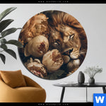 Bild Edelstahloptik Loewe Schlaeft In Blueten Rund Produktvorschau mit dem Bild Löwe schläft in Blüten im Format Rund.