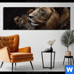 Bild Edelstahloptik Loewen Staerke Und Zaertlichkeit Panorama Produktvorschau mit dem Bild Löwen - Stärke und Zärtlichkeit im Format Panorama.