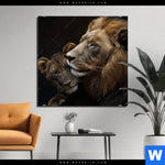 Bild Edelstahloptik Loewen Staerke Und Zaertlichkeit Quadrat Produktvorschau mit dem Bild Löwen - Stärke und Zärtlichkeit im Format Quadrat.