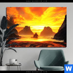 Bild Edelstahloptik Magische Steinlandschaft Im Meer Querformat Produktvorschau mit dem Bild Magische Steinlandschaft im Meer im Format Querformat.