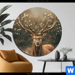 Bild Edelstahloptik Magischer Hirsch Im Waldrand Rund Produktvorschau mit dem Bild Magischer Hirsch im Waldrand im Format Rund.