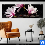 Bild Edelstahloptik Magnolien Zen Steine Panorama Produktvorschau mit dem Bild Magnolien & Zen Steine im Format Panorama.