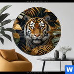 Bild Edelstahloptik Majestaetischer Tiger Im Dschungel Rund Produktvorschau mit dem Bild Majestätischer Tiger im Dschungel im Format Rund.