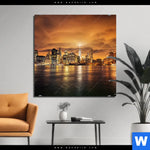 Bild Edelstahloptik Manhatten Bei Sonnenuntergang Quadrat Produktvorschau mit dem Bild Manhatten bei Sonnenuntergang im Format Quadrat.
