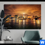Bild Edelstahloptik Manhatten Bei Sonnenuntergang Querformat Produktvorschau mit dem Bild Manhatten bei Sonnenuntergang im Format Querformat.