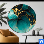 Bild Edelstahloptik Marmor Blueten In Tuerkis Gold Rund Produktvorschau mit dem Bild Marmor Blüten in türkis & gold im Format Rund.