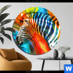 Bild Edelstahloptik Modernes Buntes Zebra Rund Produktvorschau mit dem Bild Modernes Buntes Zebra im Format Rund.