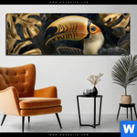 Bild Edelstahloptik Monstera Und Tukan Gold Panorama Produktvorschau mit dem Bild Monstera und Tukan Gold im Format Panorama.