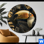 Bild Edelstahloptik Monstera Und Tukan Gold Rund Produktvorschau mit dem Bild Monstera und Tukan Gold im Format Rund.