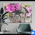 Bild Edelstahloptik Mops Blumen Querformat Produktvorschau mit dem Bild Mops & Blumen im Format Querformat.