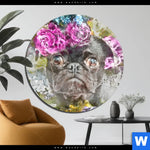 Bild Edelstahloptik Mops Blumen Rund Produktvorschau mit dem Bild Mops & Blumen im Format Rund.