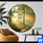 Bild Edelstahloptik Morgenspaziergang Im Nebeligem Wald Rund Produktvorschau mit dem Bild Morgenspaziergang im nebeligem Wald im Format Rund.