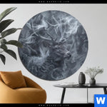 Bild Edelstahloptik Mystischer Hirsch Im Nebel Rund Produktvorschau mit dem Bild Mystischer Hirsch im Nebel im Format Rund.