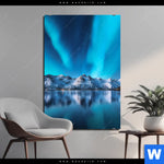 Bild Edelstahloptik Nordlichter Und Schneebedeckte Berge Hochformat Produktvorschau mit dem Bild Nordlichter und schneebedeckte Berge im Format Hochformat.