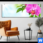 Bild Edelstahloptik Orchidee Wassertropfen Panorama Produktvorschau mit dem Bild Orchidee & Wassertropfen im Format Panorama.