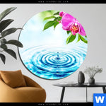 Bild Edelstahloptik Orchidee Wassertropfen Rund Produktvorschau mit dem Bild Orchidee & Wassertropfen im Format Rund.