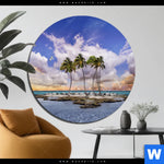 Bild Edelstahloptik Palmen Auf Insel Rund Produktvorschau mit dem Bild Palmen auf Insel im Format Rund.