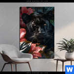 Bild Edelstahloptik Panther Und Rote Blueten Hochformat Produktvorschau mit dem Bild Panther und rote Blüten im Format Hochformat.