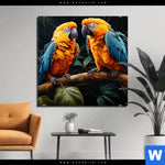 Bild Edelstahloptik Papageien Auf Einem Ast Quadrat Produktvorschau mit dem Bild Papageien auf einem Ast im Format Quadrat.