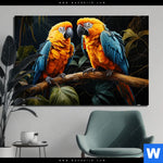 Bild Edelstahloptik Papageien Auf Einem Ast Querformat Produktvorschau mit dem Bild Papageien auf einem Ast im Format Querformat.