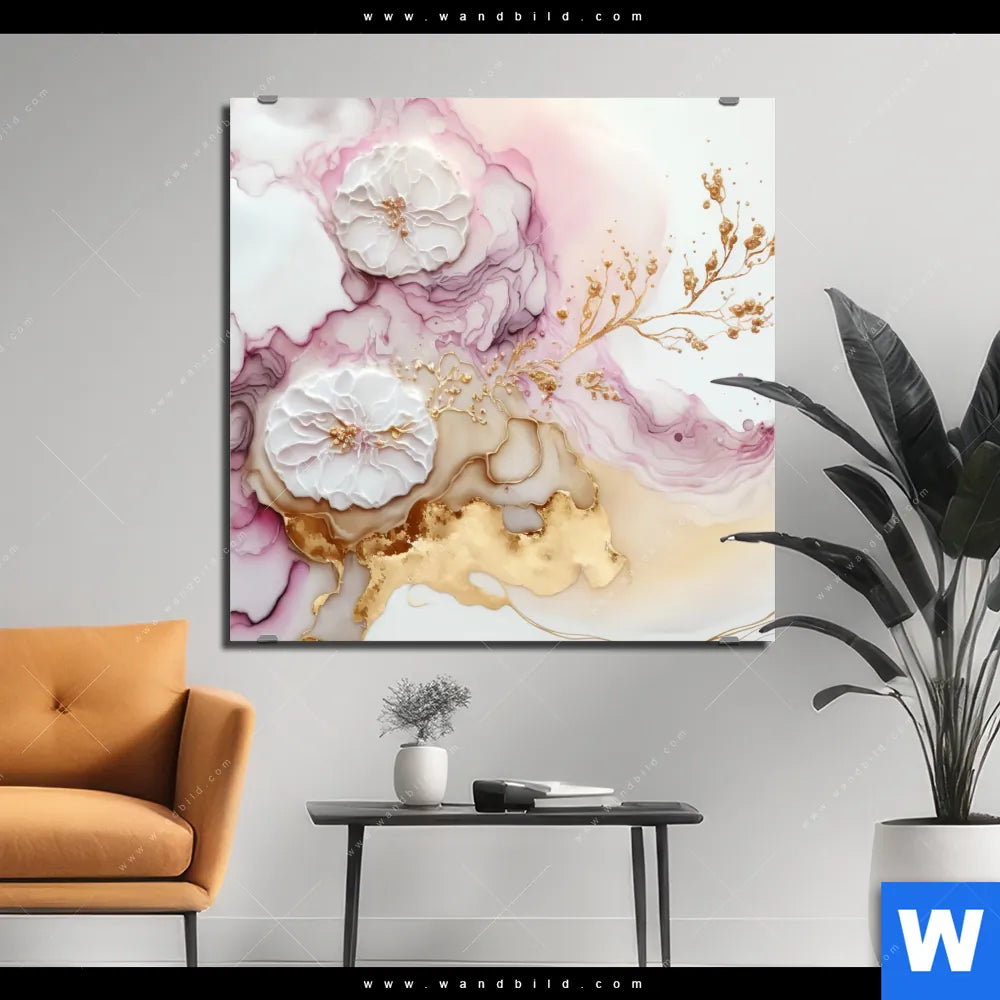 Kunst Blüten Bild - wandbild.com - Edelstahloptik Pastell Quadrat Moderne von