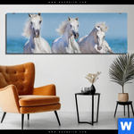 Bild Edelstahloptik Pferdeherde Am Strand Panorama Produktvorschau mit dem Bild Pferdeherde am Strand im Format Panorama.